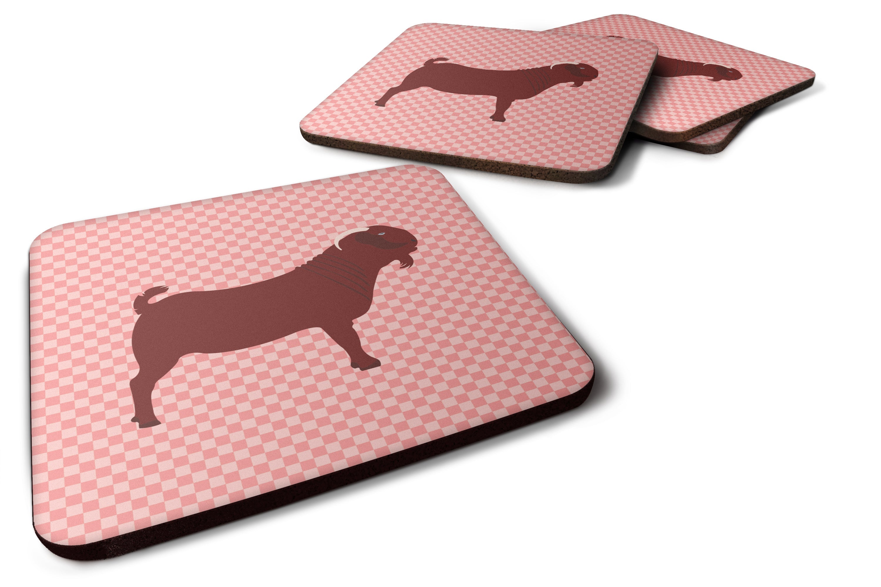 Kalahari Red Goat Pink Check Foam Coasters Set of 4 Cup Coasters for Indoor Outdoor, Tabletop Protection, Anti Slip, Mouse pad Material
