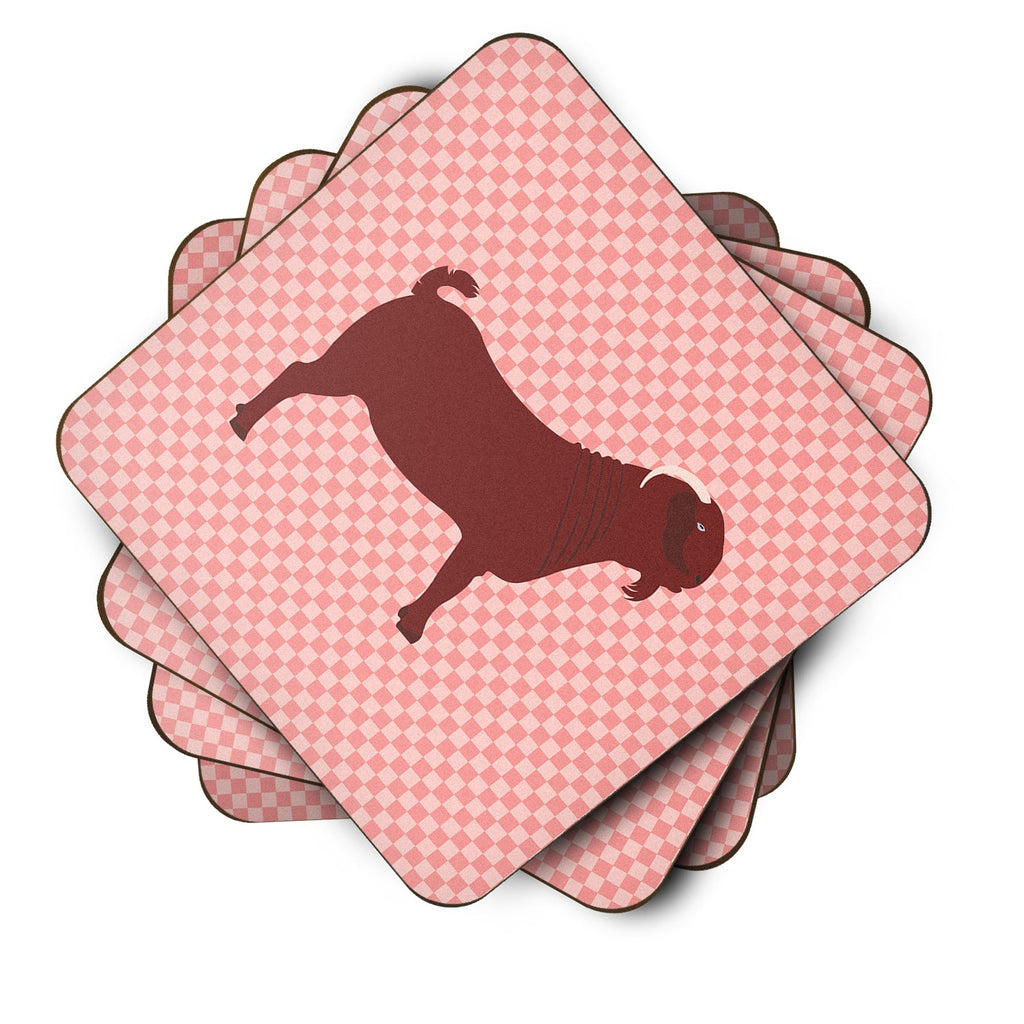 Kalahari Red Goat Pink Check Foam Coasters Set of 4 Cup Coasters for Indoor Outdoor, Tabletop Protection, Anti Slip, Mouse pad Material