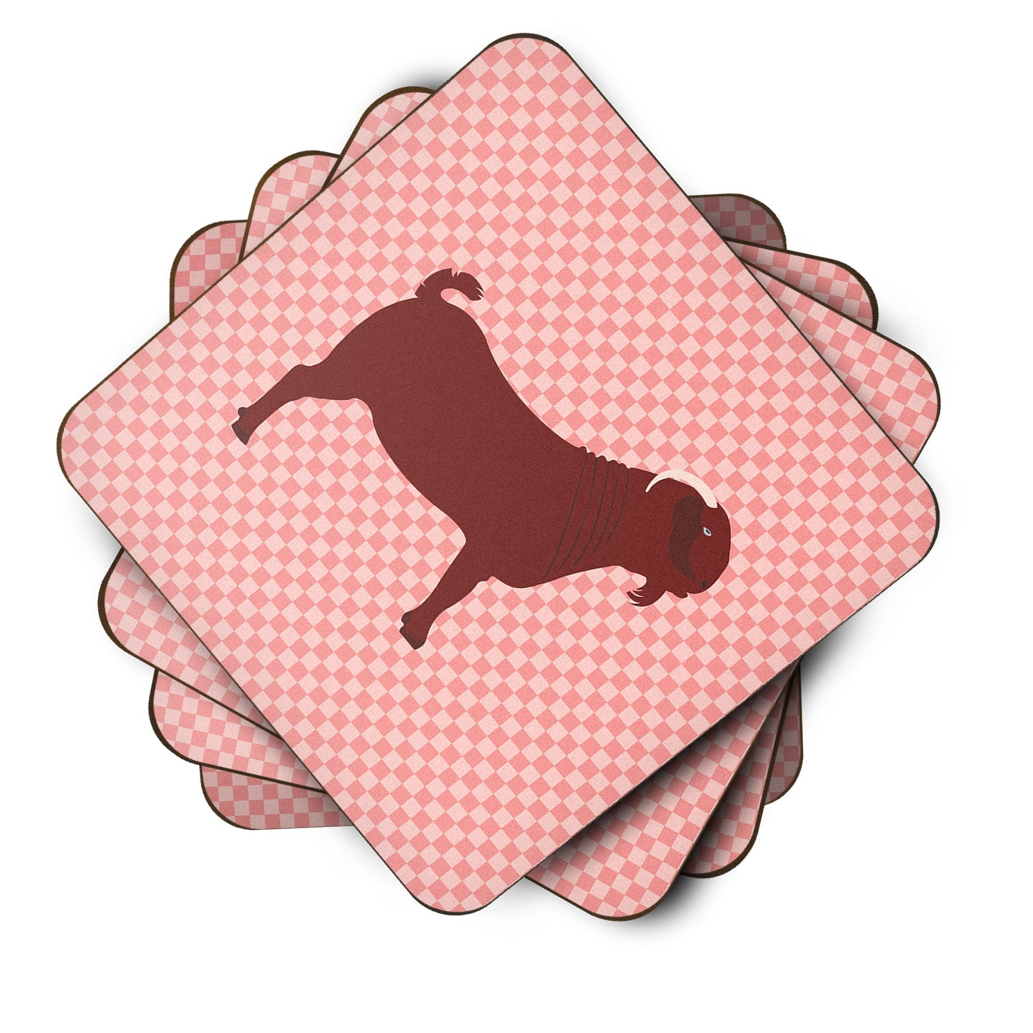 Kalahari Red Goat Pink Check Foam Coasters Set of 4 Cup Coasters for Indoor Outdoor, Tabletop Protection, Anti Slip, Mouse pad Material