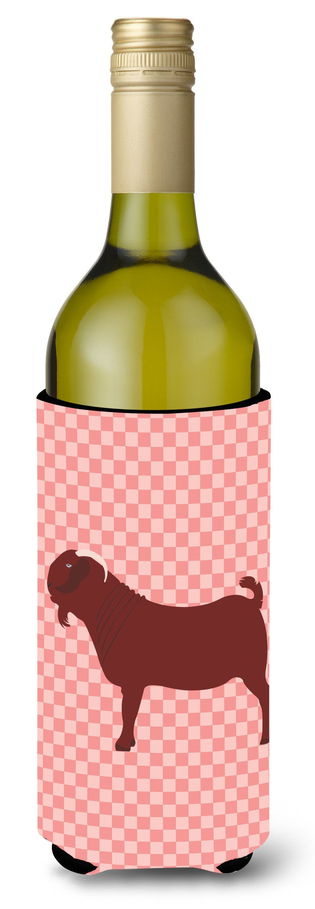 Kalahari Red Goat Pink Check Wine Bottle Hugger Gift Sleeve for Standard 750 ml Bottles, Insulated Reusable Also Fits Mini Shot & Pint Bottles
