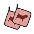 Kalahari Red Goat Pink Check Pot Holder Set of 2 Heat Resistant Quilted Hot Pads 7.5 x 7.5 Inch, Insulated Kitchen Trivets for Cooking & Baking
