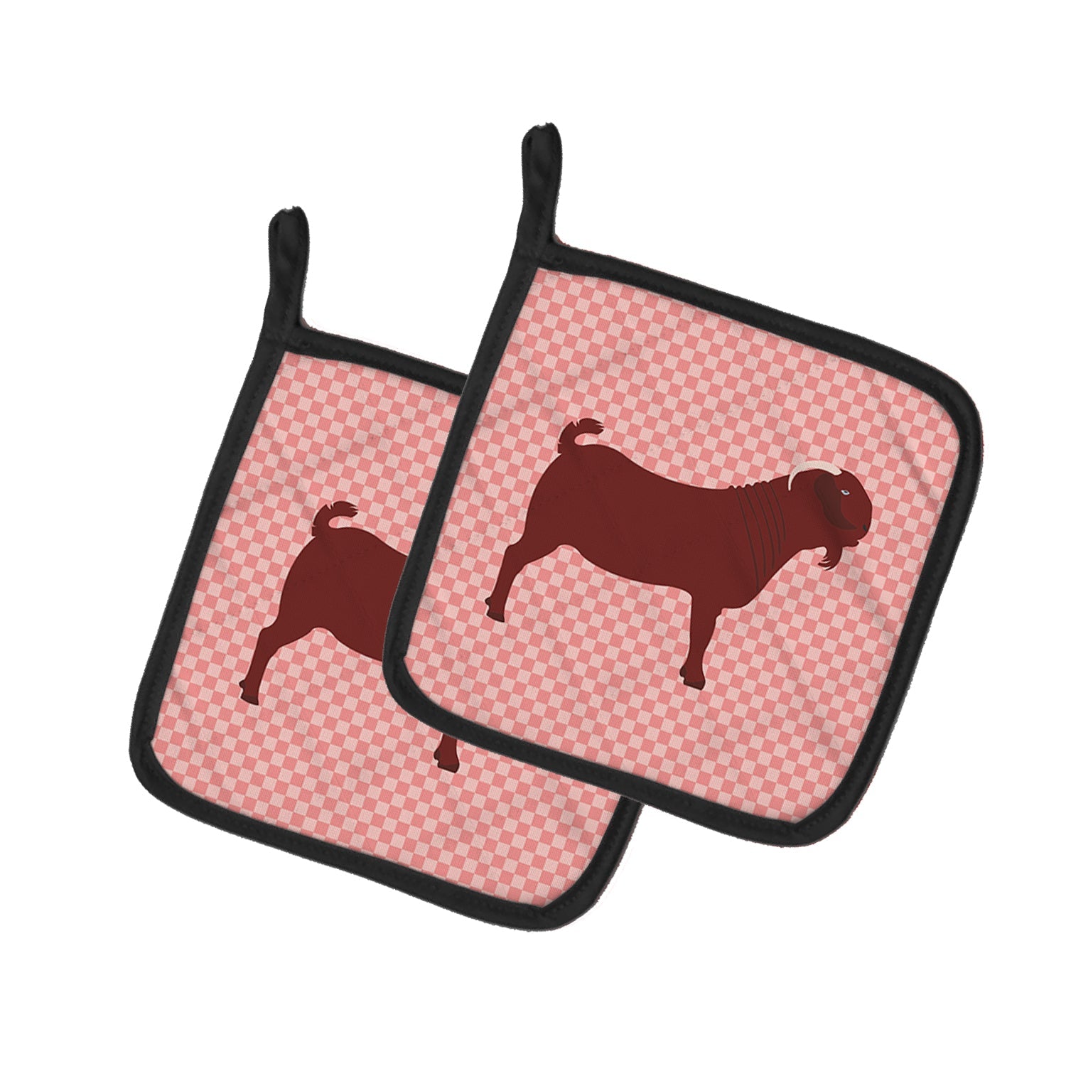 Kalahari Red Goat Pink Check Pot Holder Set of 2 Heat Resistant Quilted Hot Pads 7.5 x 7.5 Inch, Insulated Kitchen Trivets for Cooking & Baking