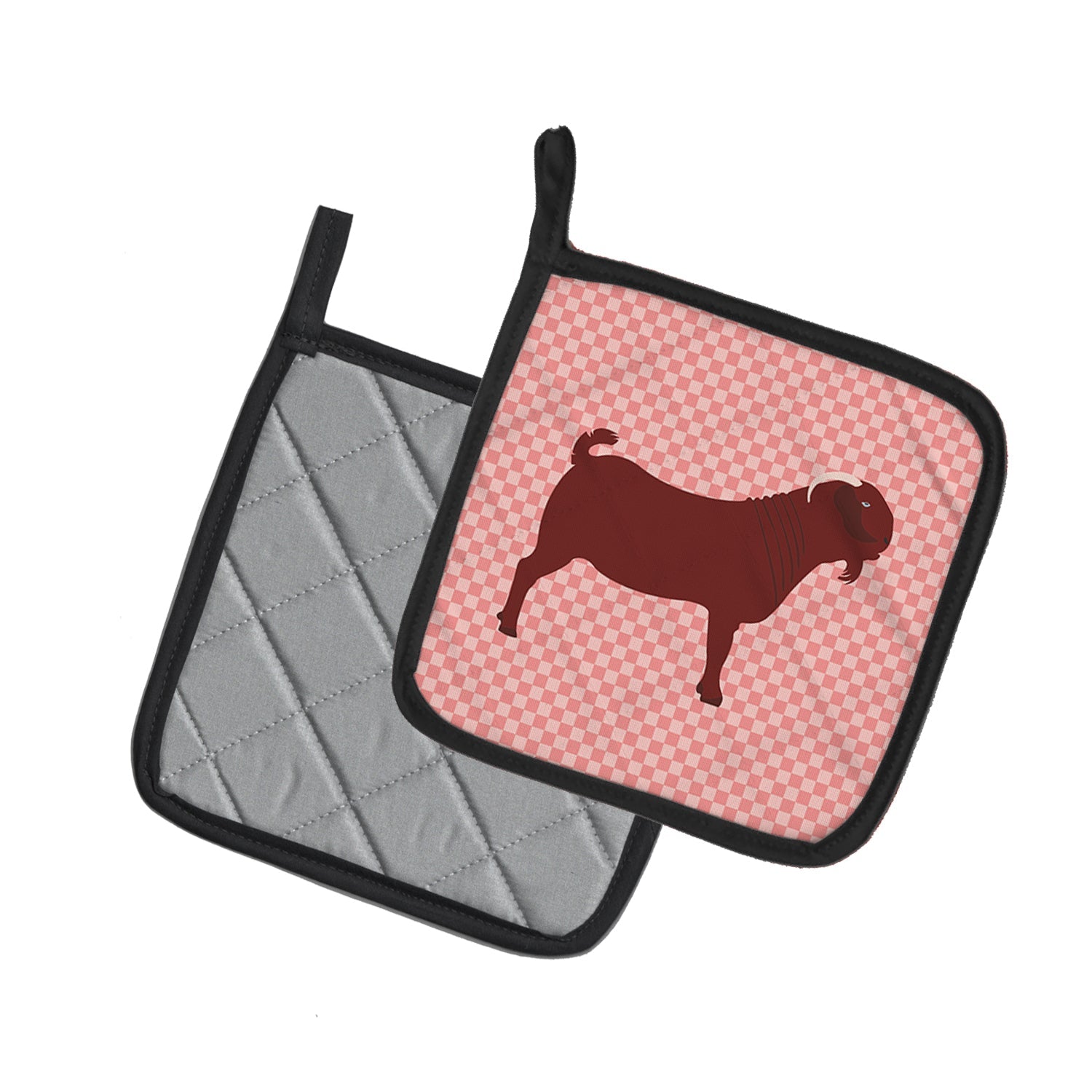 Kalahari Red Goat Pink Check Pot Holder Set of 2 Heat Resistant Quilted Hot Pads 7.5 x 7.5 Inch, Insulated Kitchen Trivets for Cooking & Baking