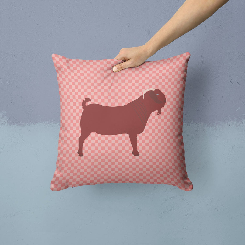 Kalahari Red Goat Pink Check Decorative Throw Pillow 14x14 Indoor Outdoor Accent Cushion, Fabric Cover with Insert for Sofa, Bed, Porch & Living Room
