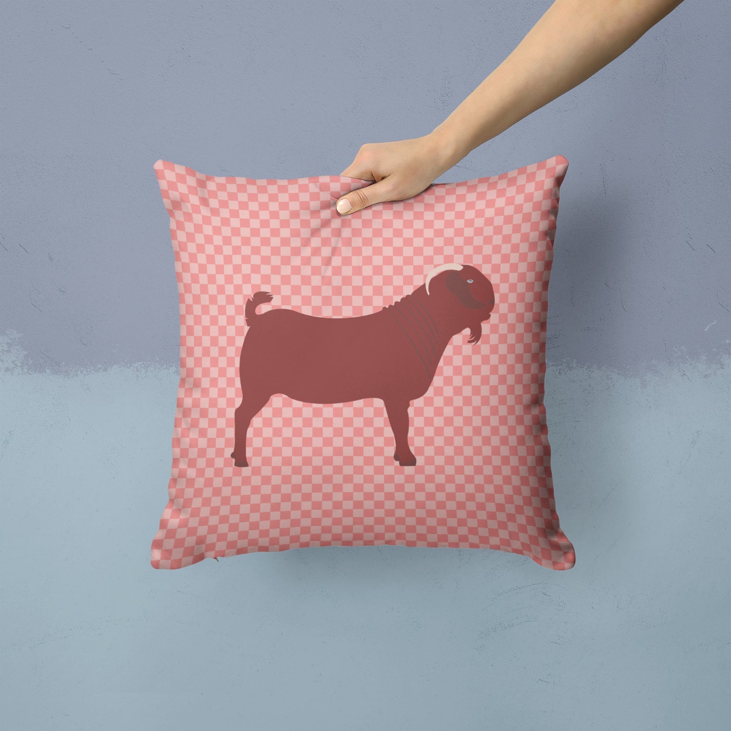 Kalahari Red Goat Pink Check Decorative Throw Pillow 14x14 Indoor Outdoor Accent Cushion, Fabric Cover with Insert for Sofa, Bed, Porch & Living Room