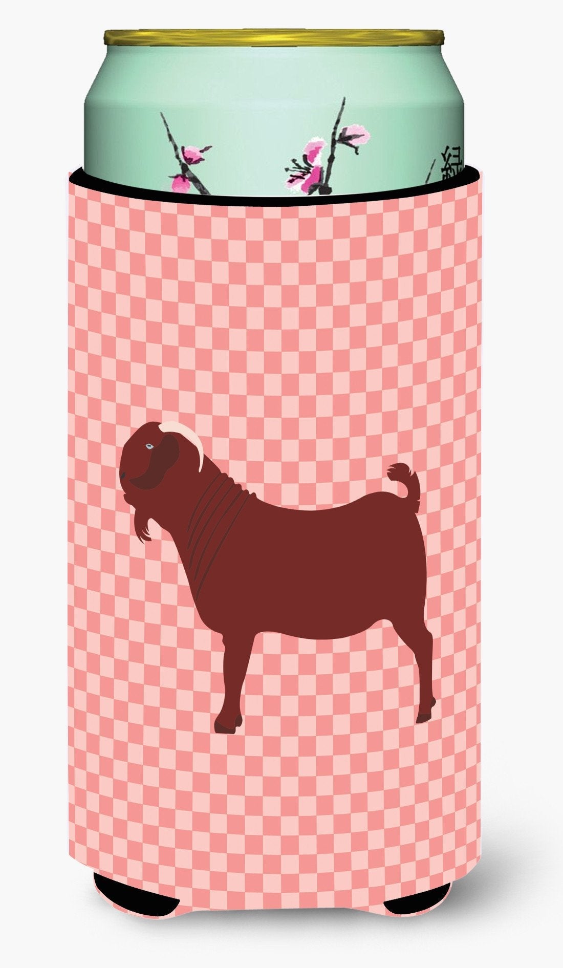 Kalahari Red Goat Pink Check Tall Boy Hugger Can Cooler Sleeve Machine Washable Drink Collapsible Insulator Beverage Insulated Holder