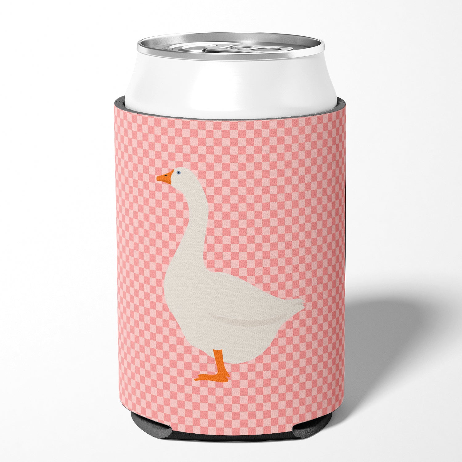 Embden Goose Pink Check Can or Bottle Hugger Cooler Sleeve for Standard 12 oz Cans, Insulated Foam Beer & Soda Can Hugger Reusable