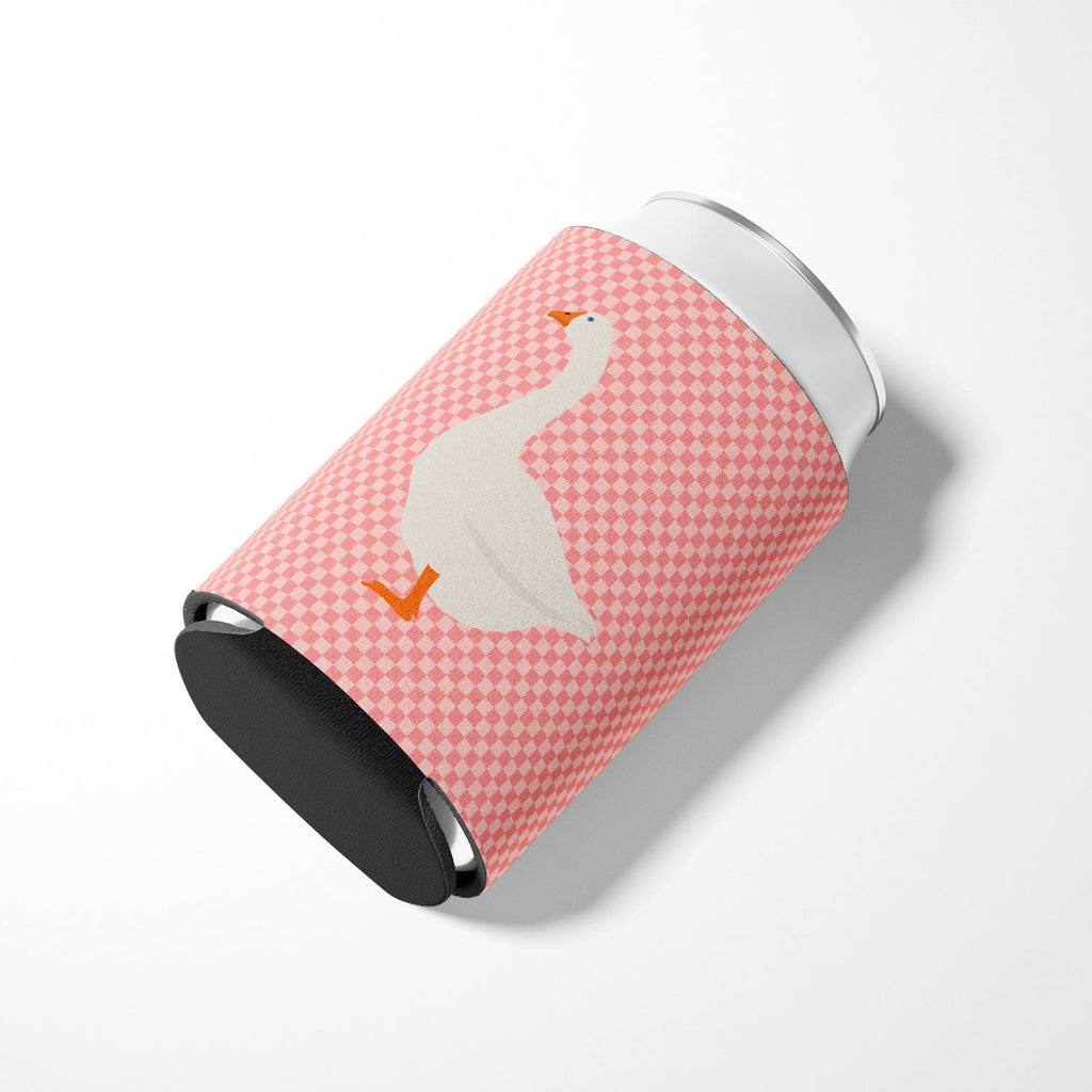 Embden Goose Pink Check Can or Bottle Hugger Cooler Sleeve for Standard 12 oz Cans, Insulated Foam Beer & Soda Can Hugger Reusable