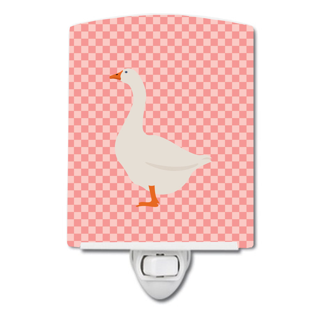 Embden Goose Pink Check Ceramic Night Light Compact, UL-Certified, Ideal for Bedroom, Bathroom, Nursery, Hallway, Kitchen, 6x4x3, Multicolor