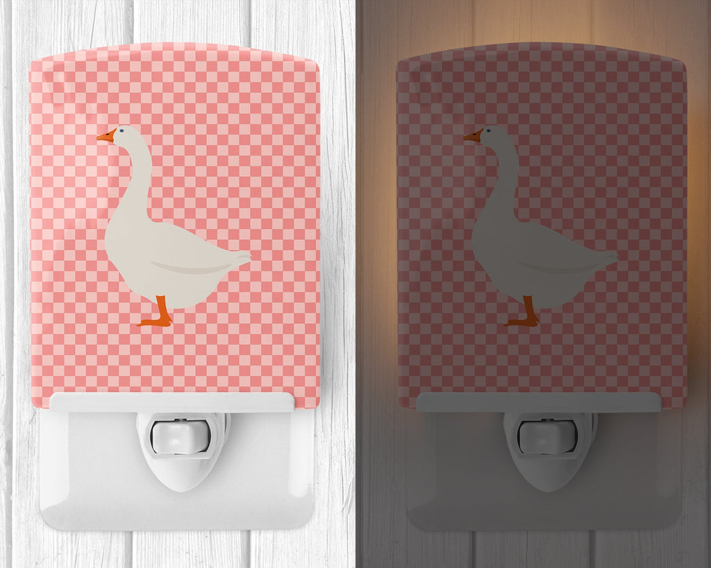 Embden Goose Pink Check Ceramic Night Light Compact, UL-Certified, Ideal for Bedroom, Bathroom, Nursery, Hallway, Kitchen, 6x4x3, Multicolor