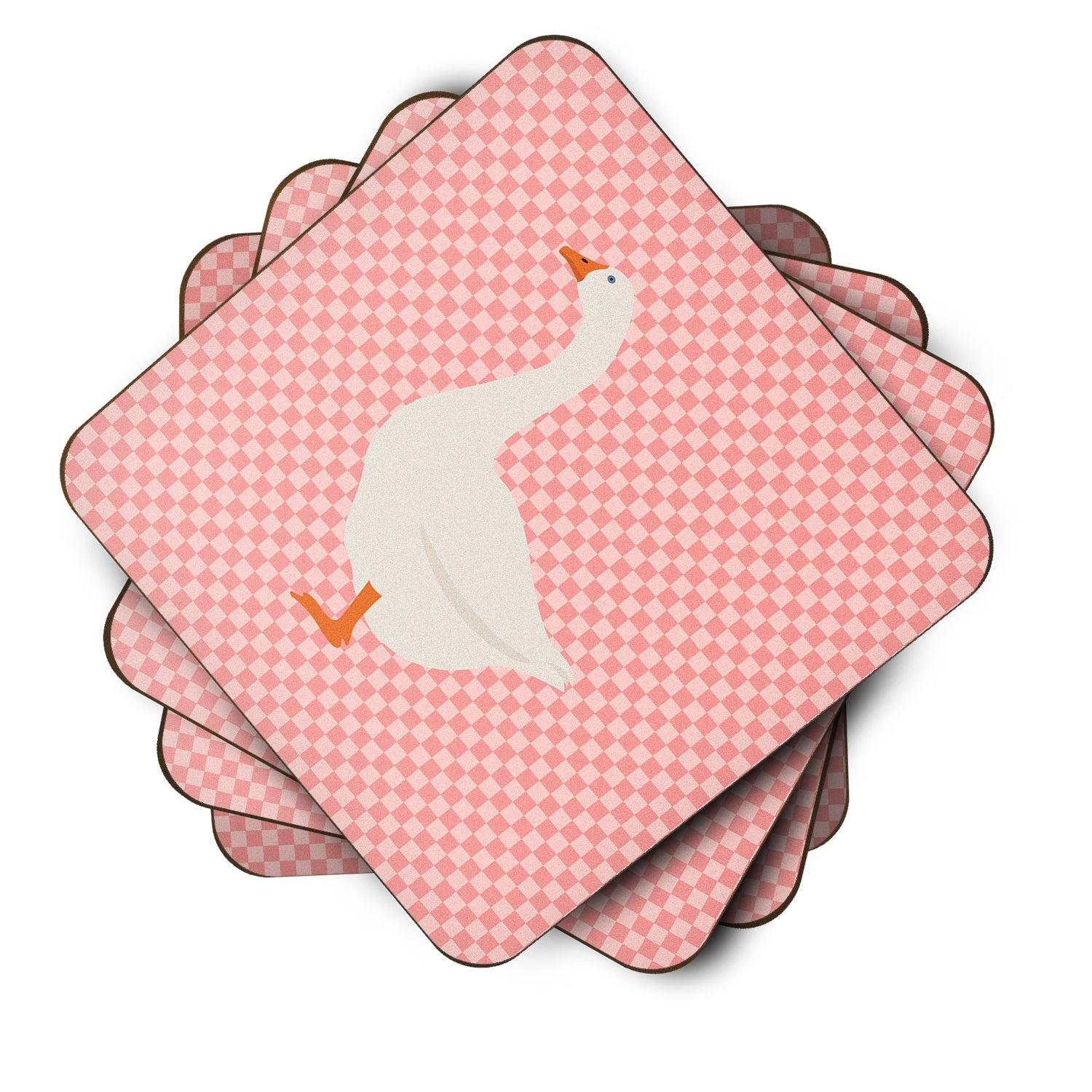 Embden Goose Pink Check Foam Coasters Set of 4 Cup Coasters for Indoor Outdoor, Tabletop Protection, Anti Slip, Mouse pad Material