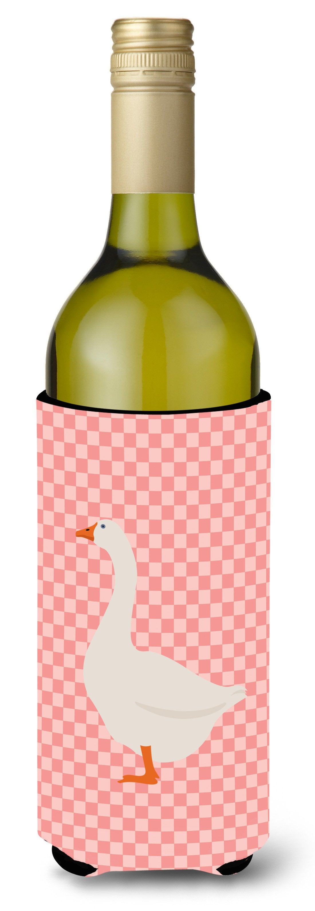 Embden Goose Pink Check Wine Bottle Hugger Gift Sleeve for Standard 750 ml Bottles, Insulated Reusable Also Fits Mini Shot & Pint Bottles