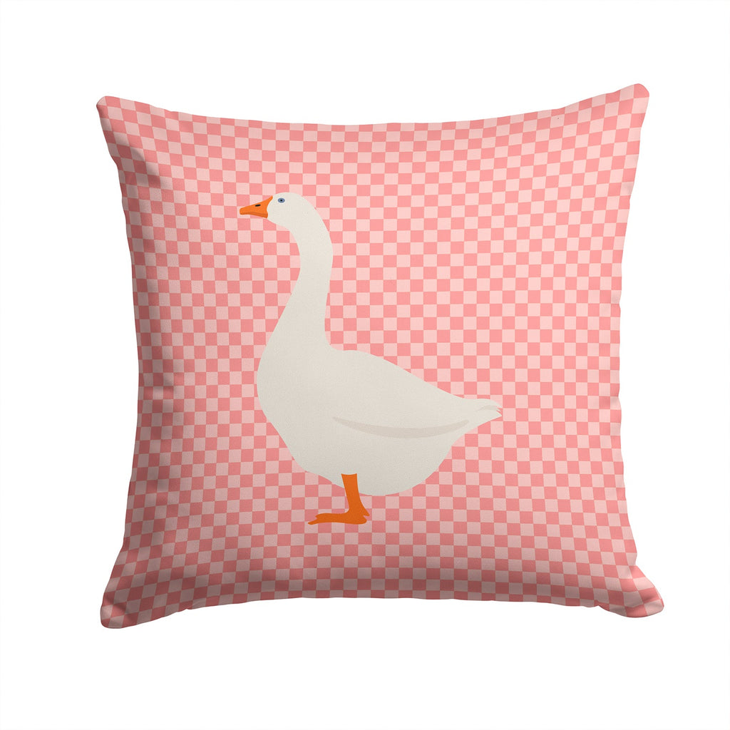 Embden Goose Pink Check Decorative Throw Pillow 14x14 Indoor Outdoor Accent Cushion, Fabric Cover with Insert for Sofa, Bed, Porch & Living Room