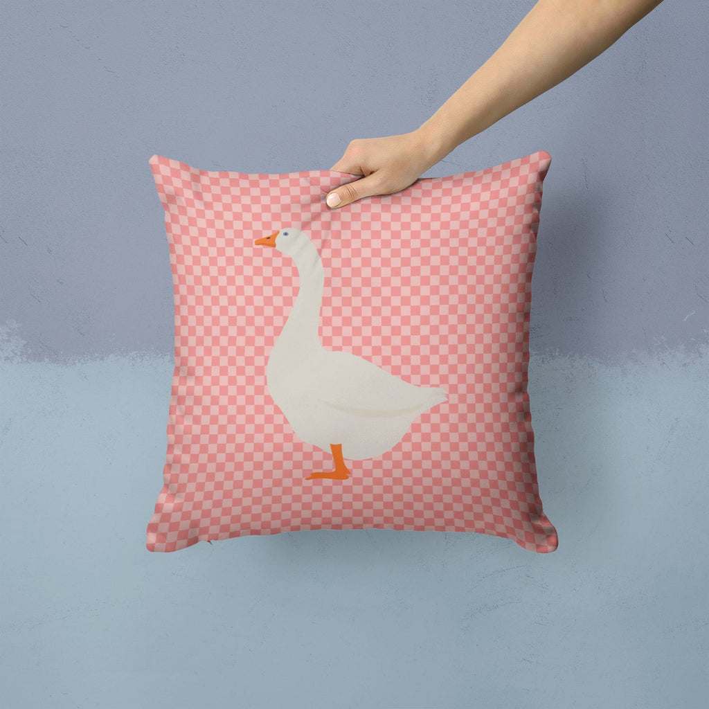 Embden Goose Pink Check Decorative Throw Pillow 14x14 Indoor Outdoor Accent Cushion, Fabric Cover with Insert for Sofa, Bed, Porch & Living Room