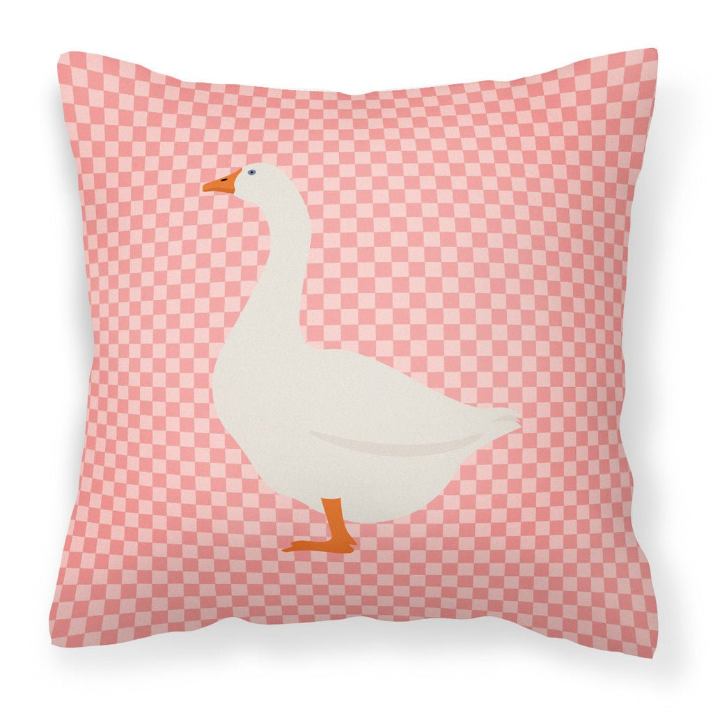 Embden Goose Pink Check Decorative Throw Pillow 18x18 Indoor Outdoor Accent Cushion, Fabric Cover with Insert for Sofa, Bed, Porch & Living Room