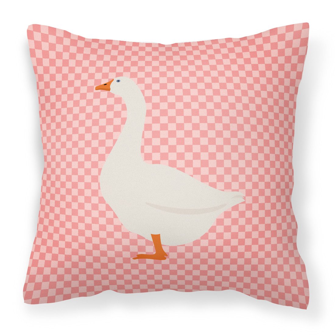 Embden Goose Pink Check Decorative Throw Pillow 18x18 Indoor Outdoor Accent Cushion, Fabric Cover with Insert for Sofa, Bed, Porch & Living Room