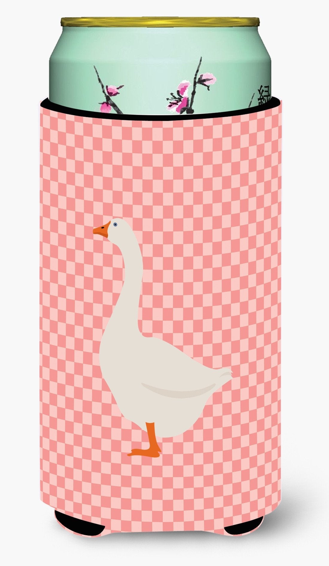 Embden Goose Pink Check Tall Boy Hugger Can Cooler Sleeve Machine Washable Drink Collapsible Insulator Beverage Insulated Holder