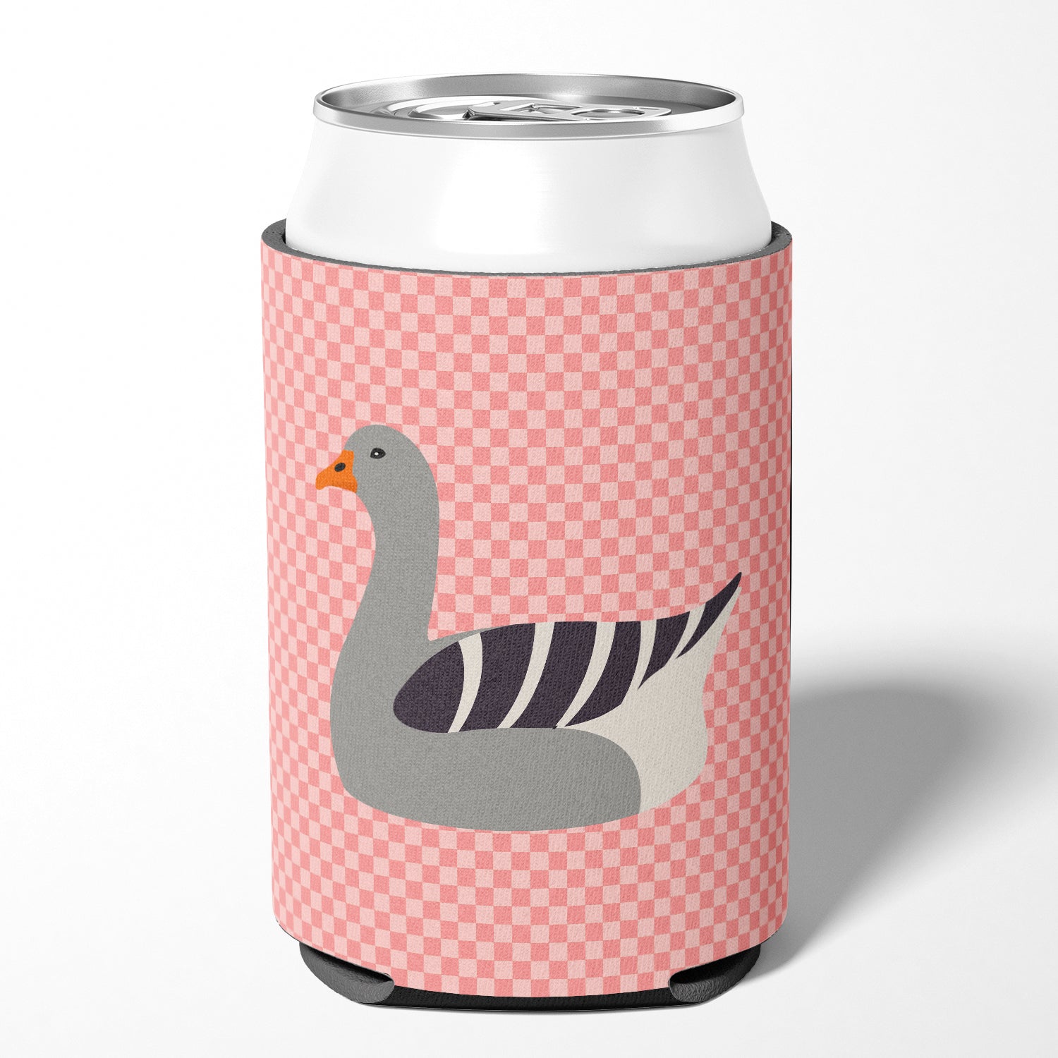 Pilgrim Goose Pink Check Can or Bottle Hugger Cooler Sleeve for Standard 12 oz Cans, Insulated Foam Beer & Soda Can Hugger Reusable