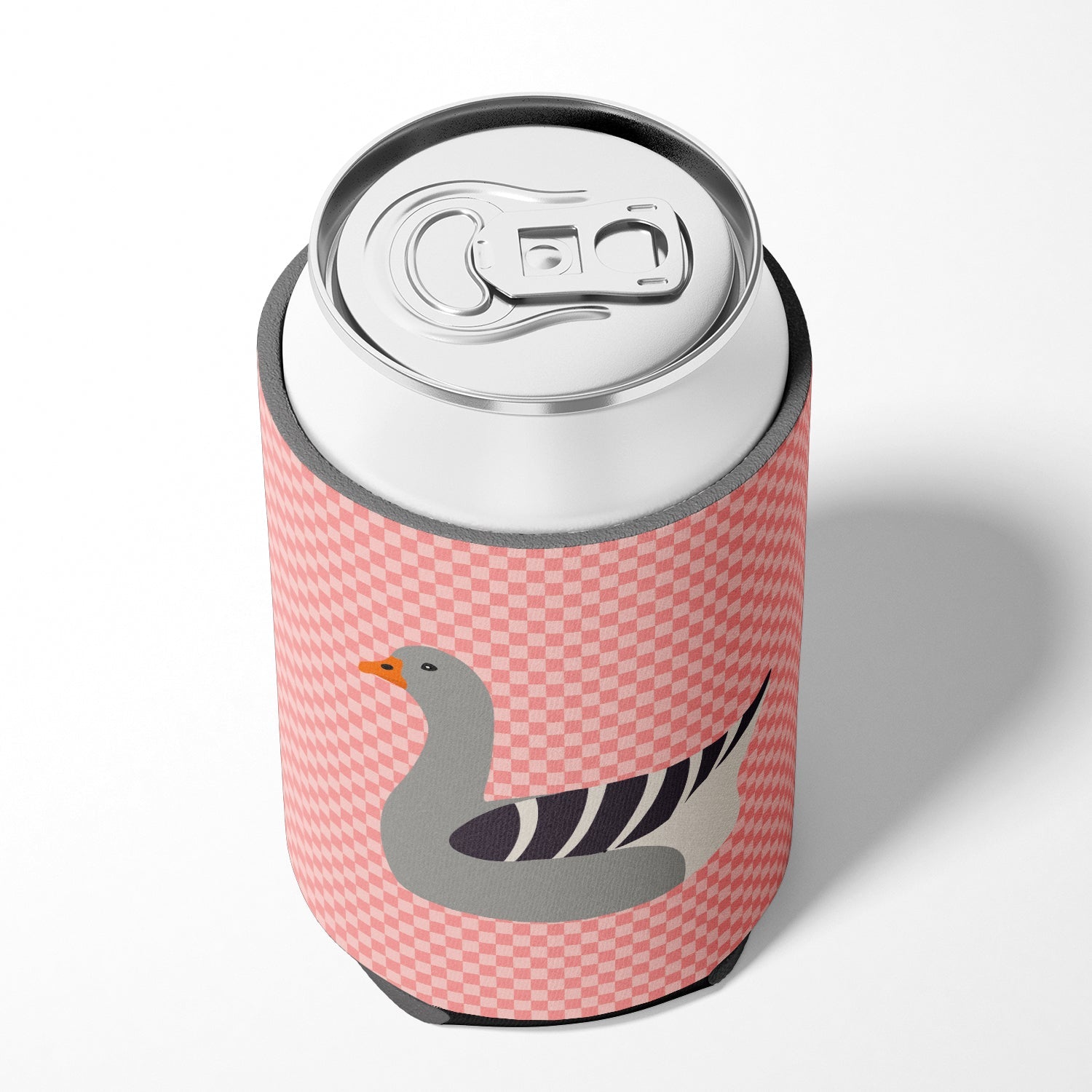 Pilgrim Goose Pink Check Can or Bottle Hugger Cooler Sleeve for Standard 12 oz Cans, Insulated Foam Beer & Soda Can Hugger Reusable