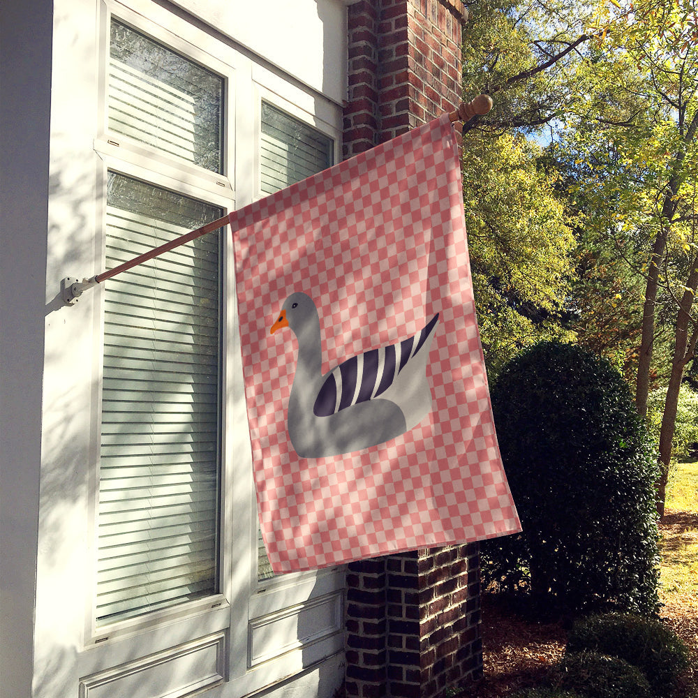 Pilgrim Goose Pink Check House Flag 28x40 Porch Sleeve Pole Decorative Outside Yard Banner Artwork Wall Hanging, Polyester
