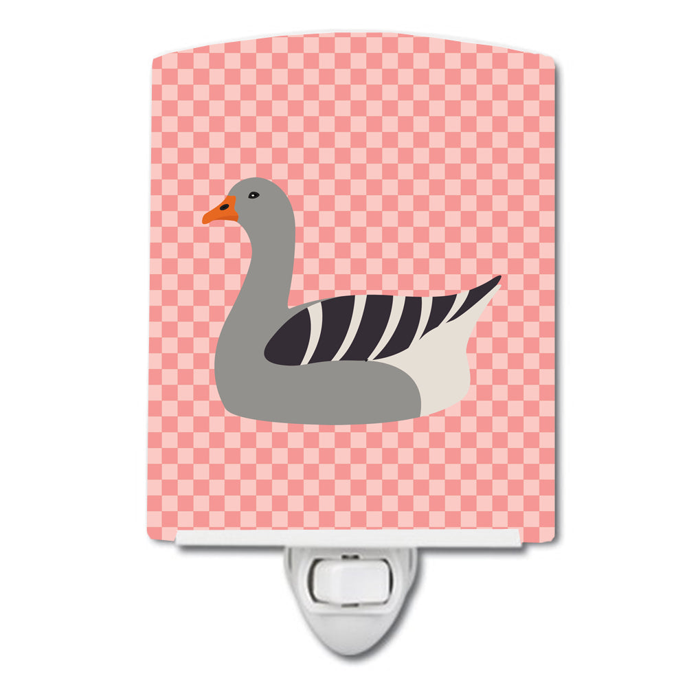 Pilgrim Goose Pink Check Ceramic Night Light Compact, UL-Certified, Ideal for Bedroom, Bathroom, Nursery, Hallway, Kitchen, 6x4x3, Multicolor