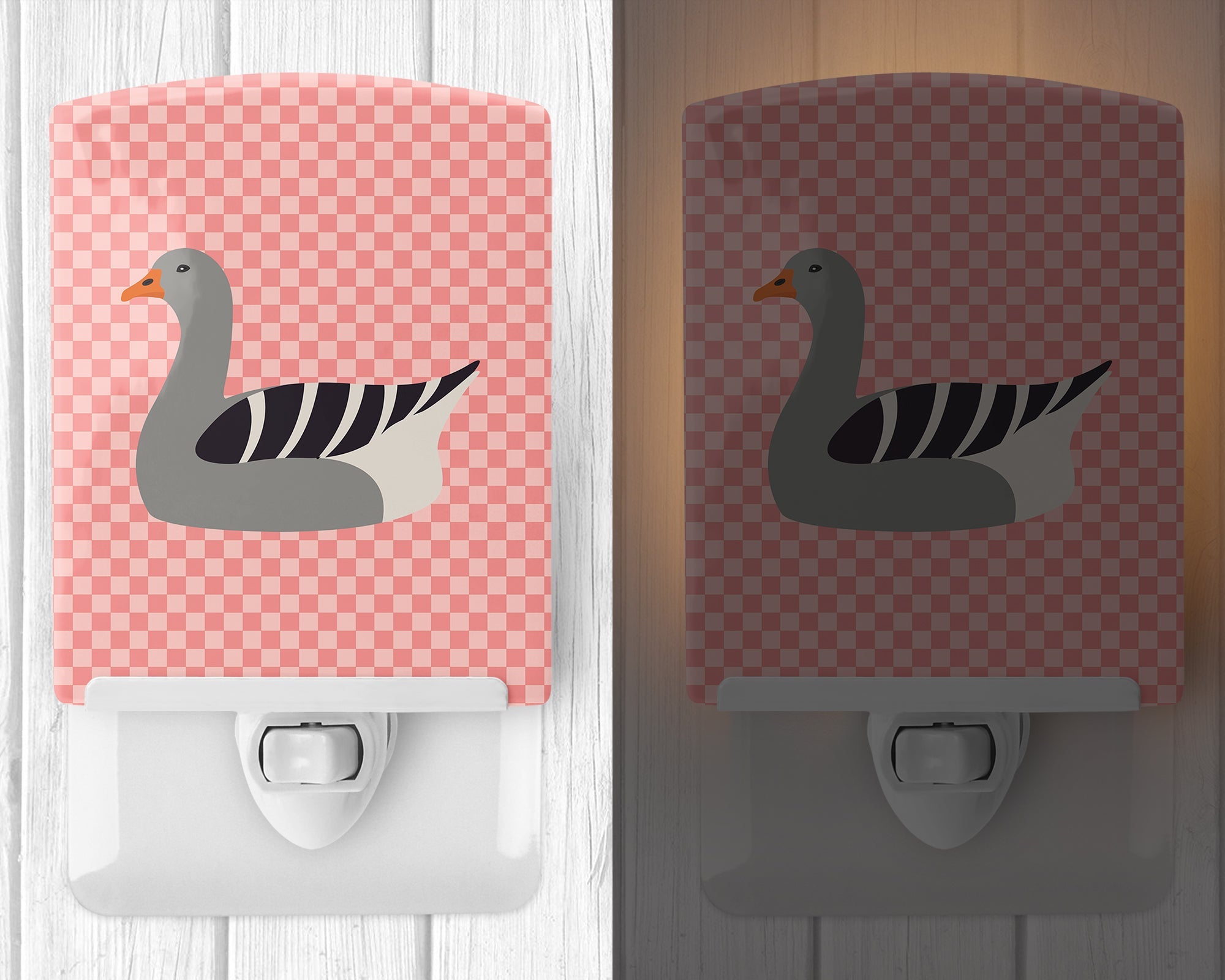 Pilgrim Goose Pink Check Ceramic Night Light Compact, UL-Certified, Ideal for Bedroom, Bathroom, Nursery, Hallway, Kitchen, 6x4x3, Multicolor