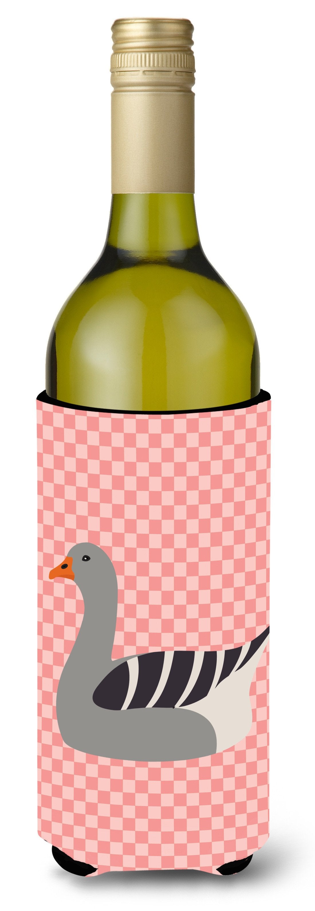 Pilgrim Goose Pink Check Wine Bottle Hugger Gift Sleeve for Standard 750 ml Bottles, Insulated Reusable Also Fits Mini Shot & Pint Bottles