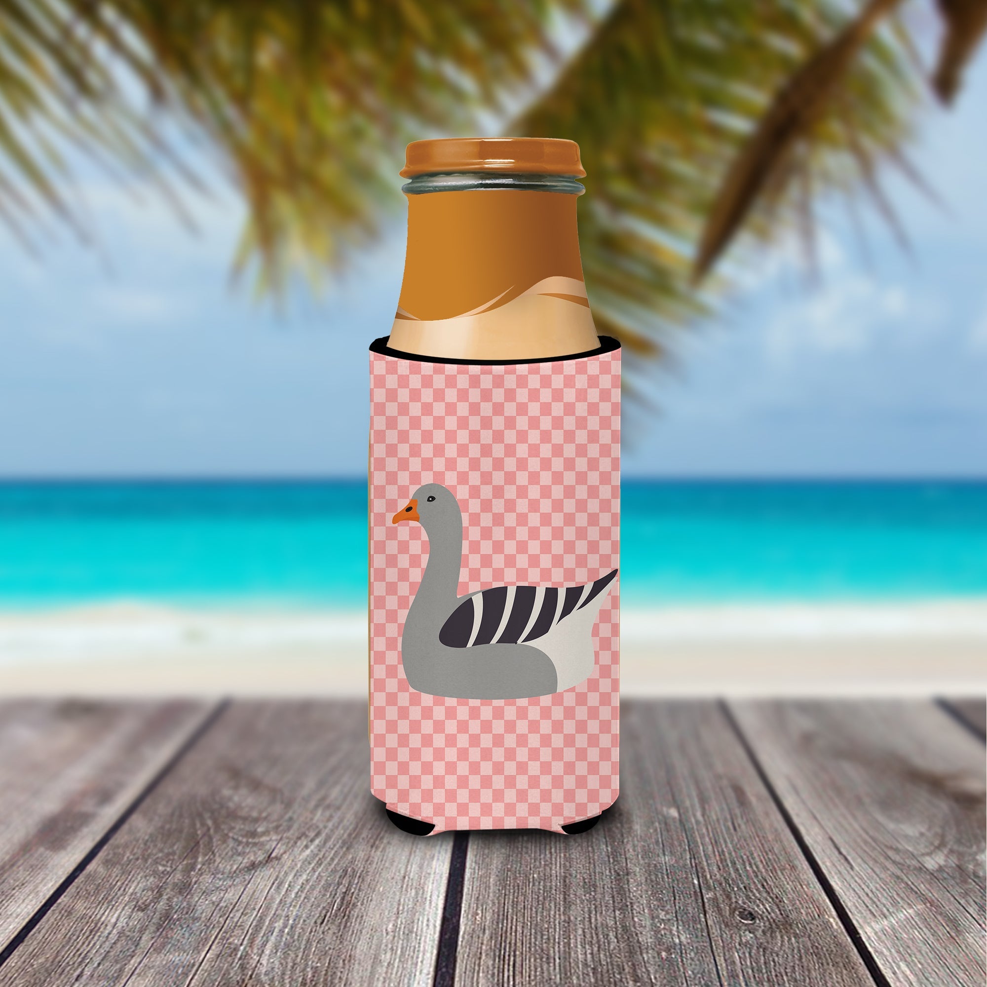Pilgrim Goose Pink Check Slim Can Hugger , Insulated Foam Hugger for 12 oz Slim Cans, Beer Bottles & Water Bottles, Printed in USA