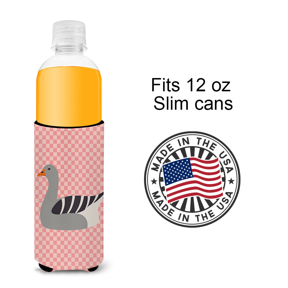 Pilgrim Goose Pink Check Slim Can Hugger , Insulated Foam Hugger for 12 oz Slim Cans, Beer Bottles & Water Bottles, Printed in USA