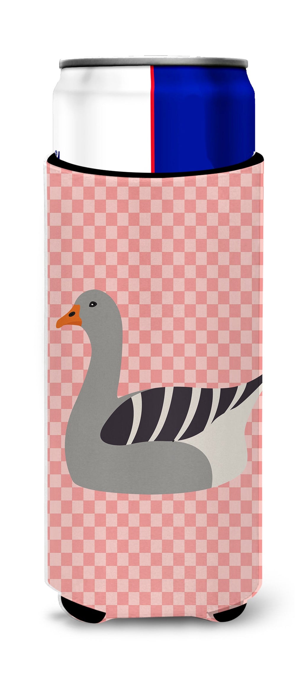 Pilgrim Goose Pink Check Slim Can Hugger , Insulated Foam Hugger for 12 oz Slim Cans, Beer Bottles & Water Bottles, Printed in USA