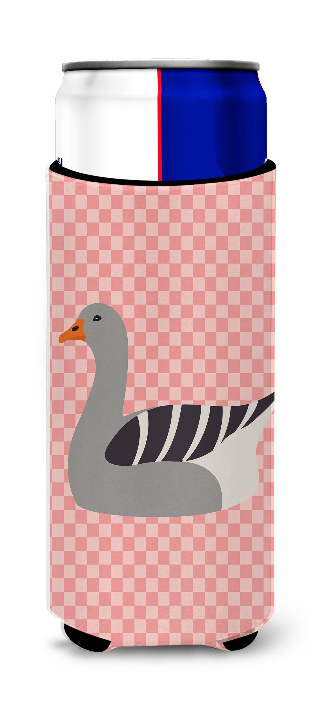 Pilgrim Goose Pink Check Slim Can Hugger , Insulated Foam Hugger for 12 oz Slim Cans, Beer Bottles & Water Bottles, Printed in USA