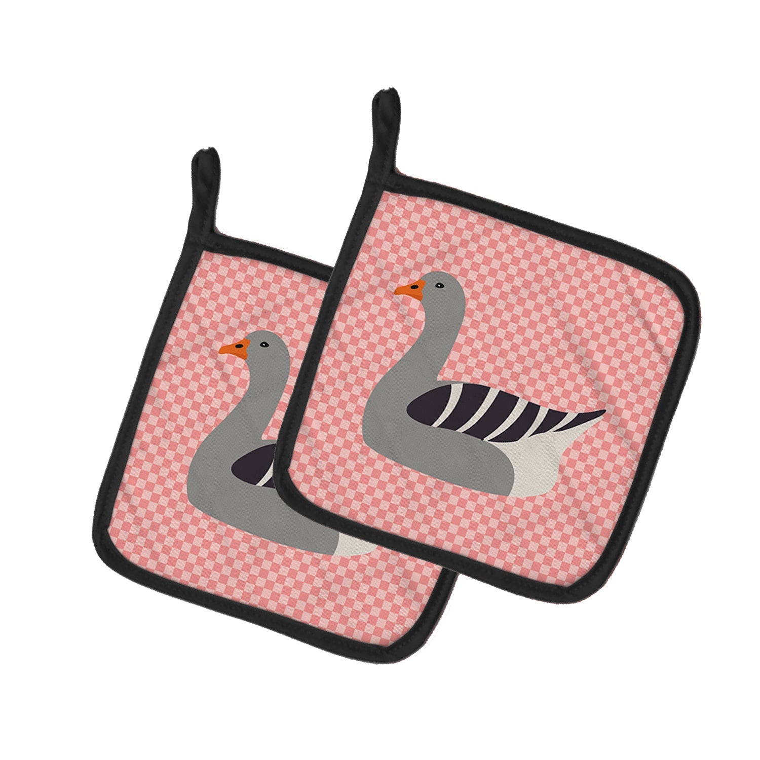 Pilgrim Goose Pink Check Pot Holder Set of 2 Heat Resistant Quilted Hot Pads 7.5 x 7.5 Inch, Insulated Kitchen Trivets for Cooking & Baking