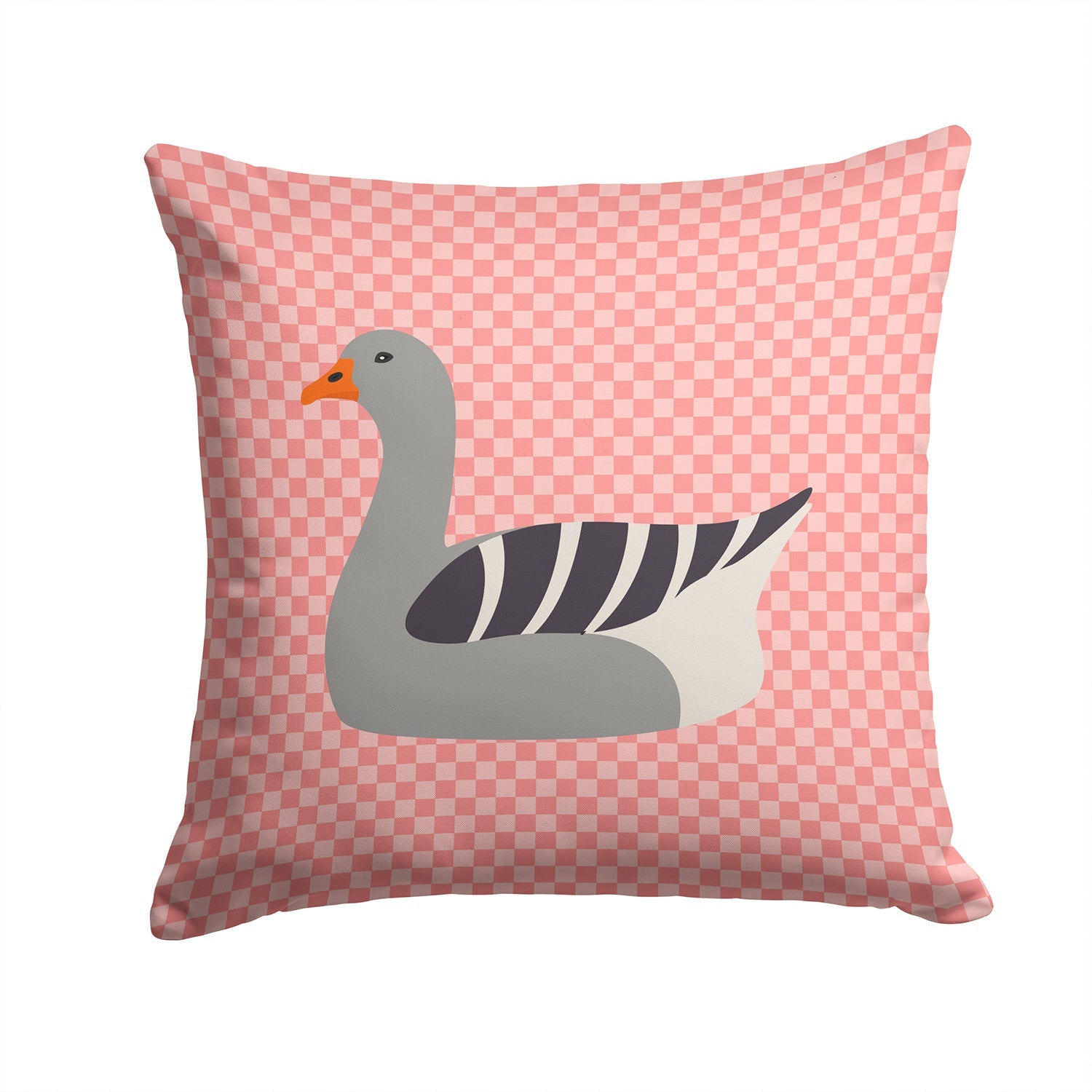 Pilgrim Goose Pink Check Decorative Throw Pillow 14x14 Indoor Outdoor Accent Cushion, Fabric Cover with Insert for Sofa, Bed, Porch & Living Room