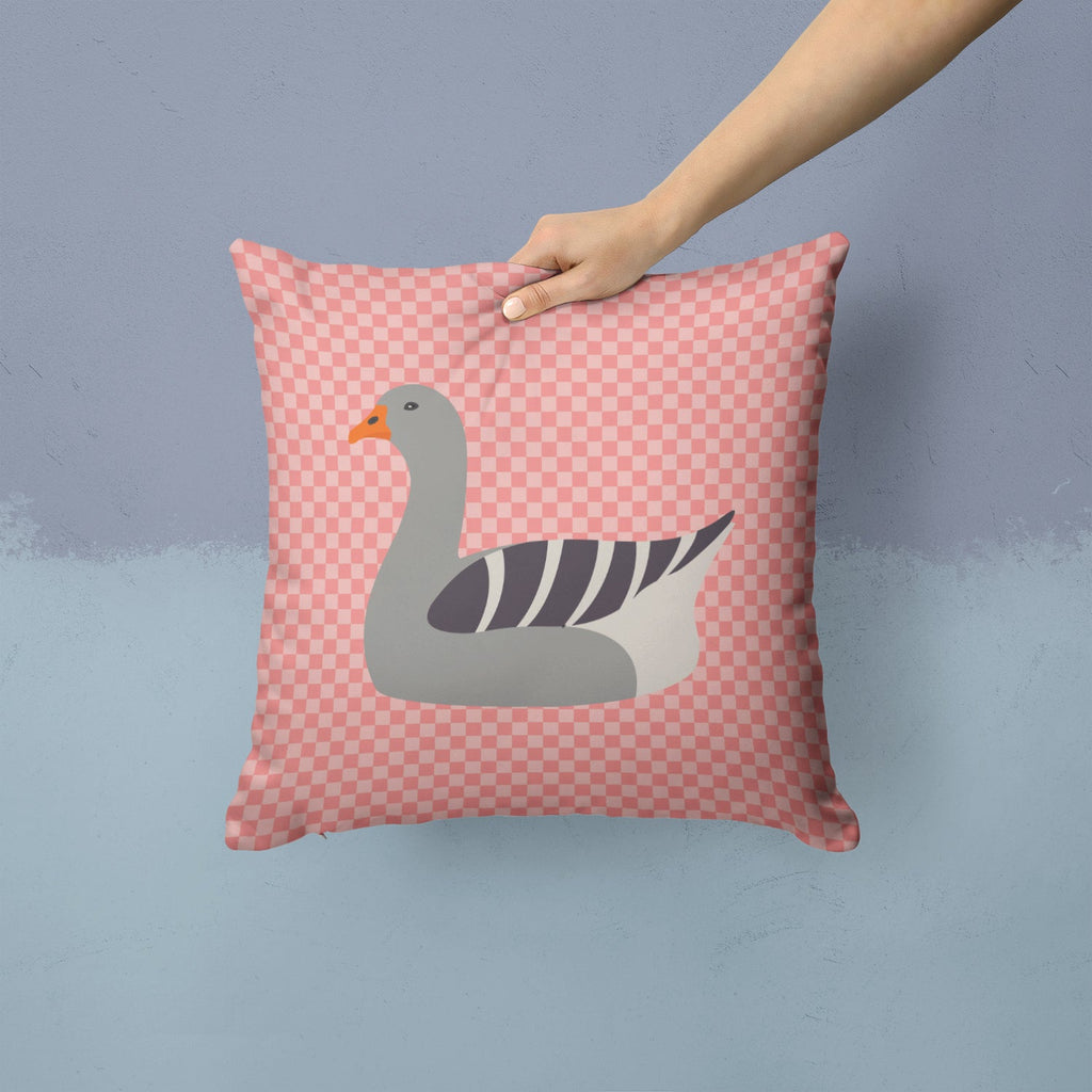 Pilgrim Goose Pink Check Decorative Throw Pillow 14x14 Indoor Outdoor Accent Cushion, Fabric Cover with Insert for Sofa, Bed, Porch & Living Room