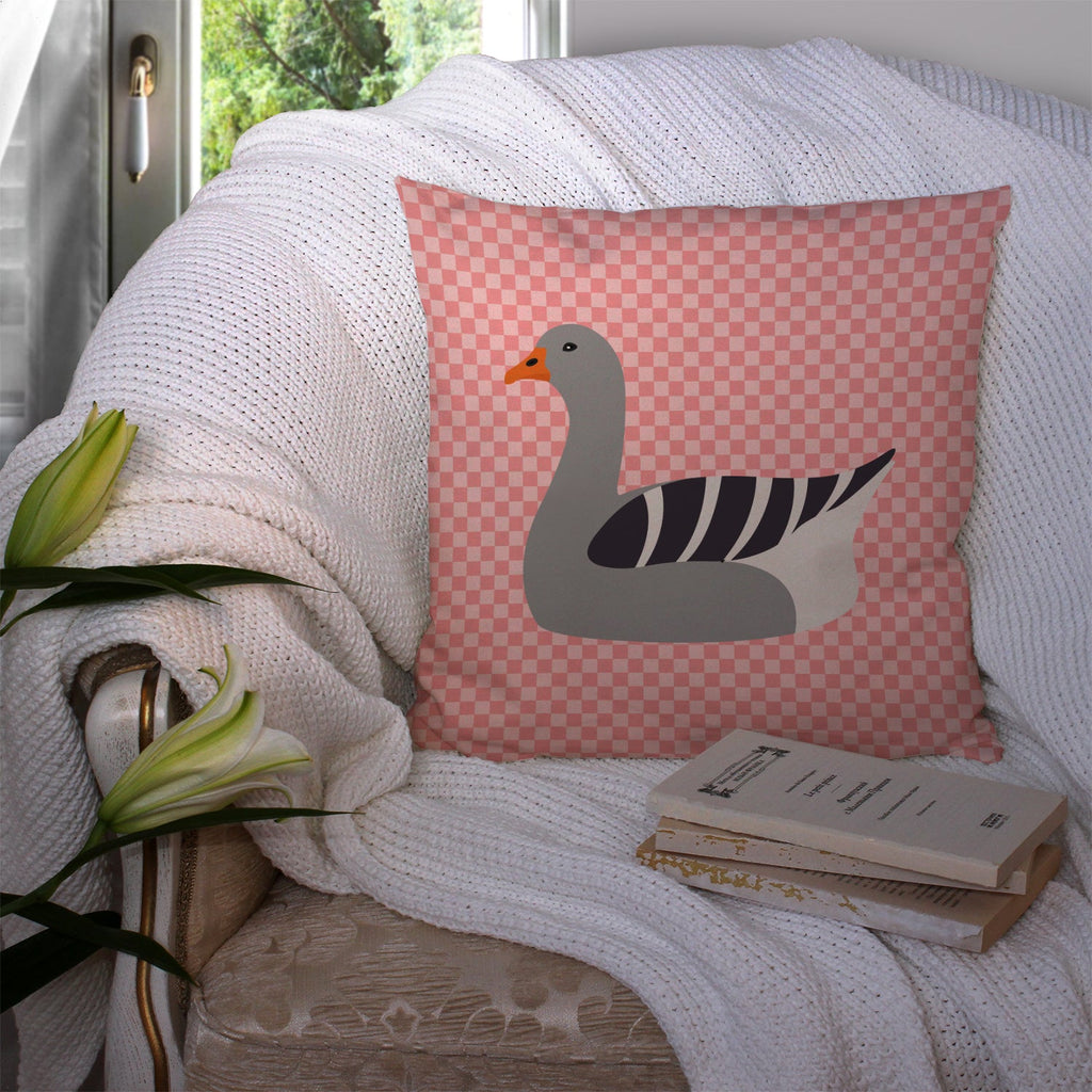 Pilgrim Goose Pink Check Decorative Throw Pillow 14x14 Indoor Outdoor Accent Cushion, Fabric Cover with Insert for Sofa, Bed, Porch & Living Room