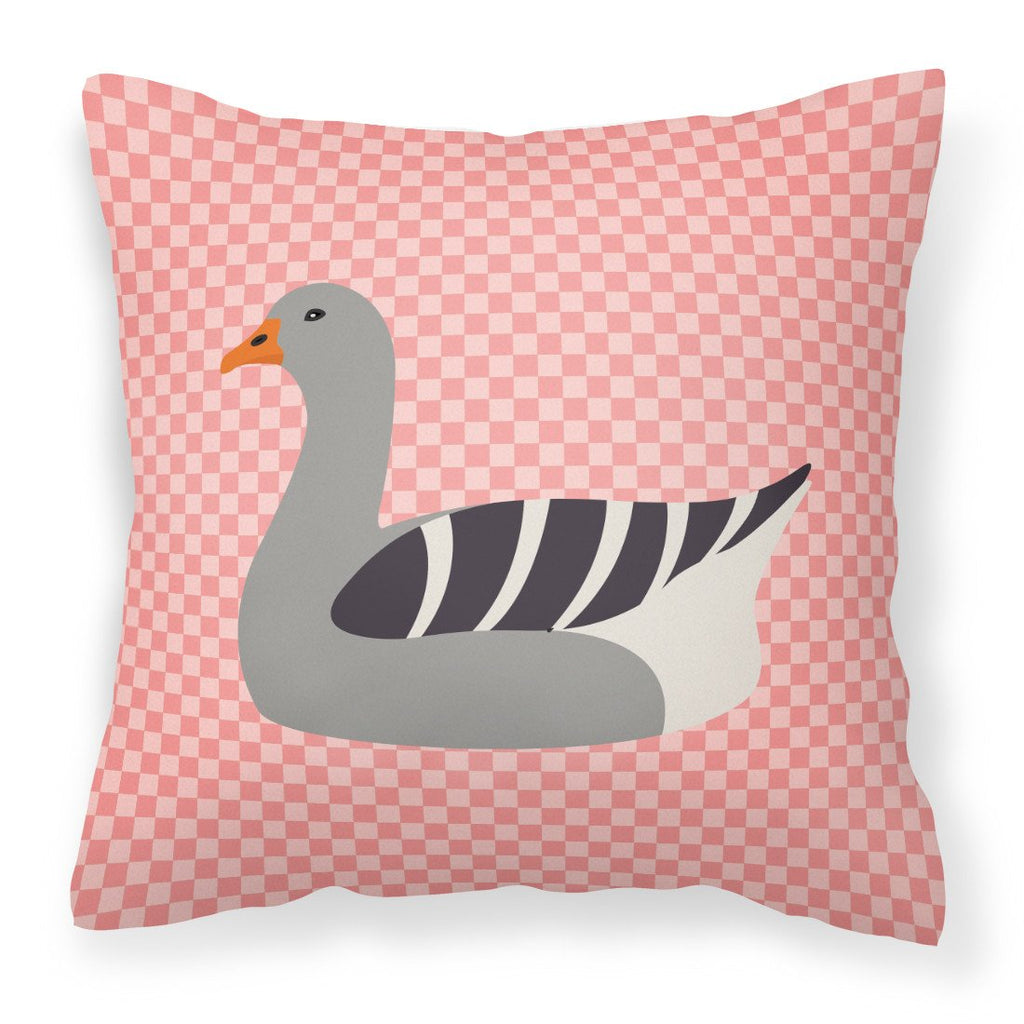 Pilgrim Goose Pink Check Decorative Throw Pillow 18x18 Indoor Outdoor Accent Cushion, Fabric Cover with Insert for Sofa, Bed, Porch & Living Room