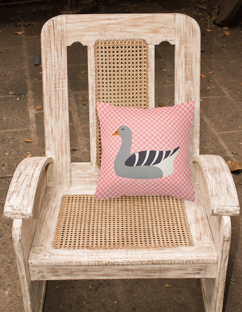 Pilgrim Goose Pink Check Decorative Throw Pillow 18x18 Indoor Outdoor Accent Cushion, Fabric Cover with Insert for Sofa, Bed, Porch & Living Room