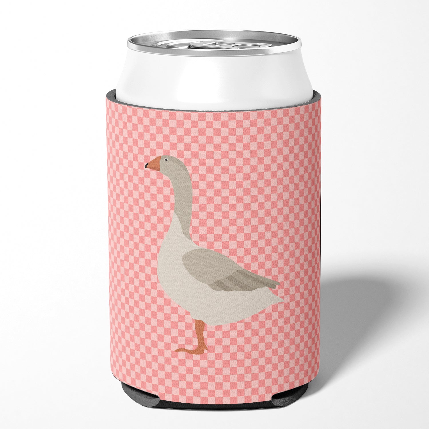 Steinbacher Goose Pink Check Can or Bottle Hugger Cooler Sleeve for Standard 12 oz Cans, Insulated Foam Beer & Soda Can Hugger Reusable