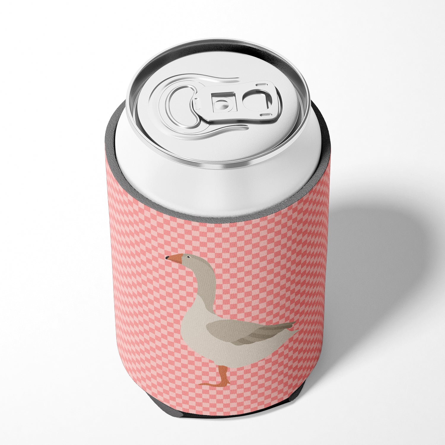 Steinbacher Goose Pink Check Can or Bottle Hugger Cooler Sleeve for Standard 12 oz Cans, Insulated Foam Beer & Soda Can Hugger Reusable