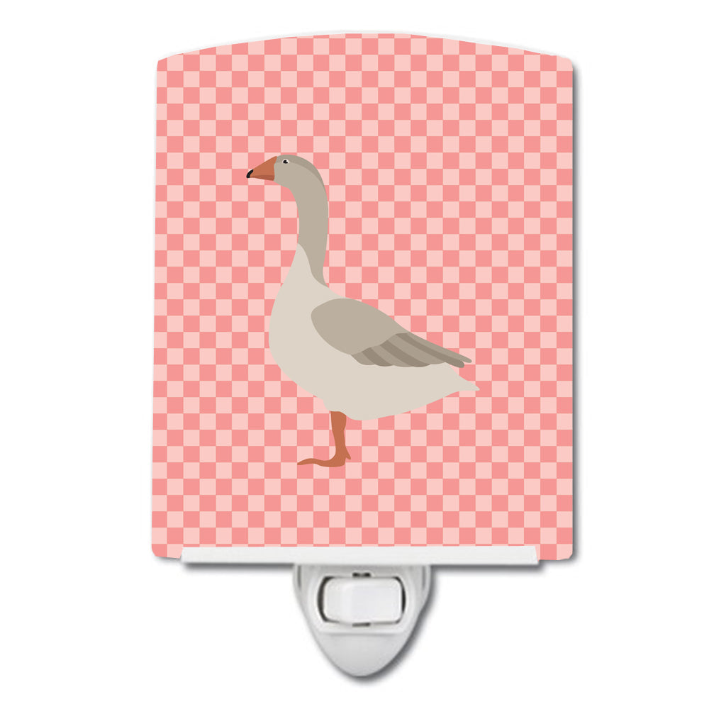 Steinbacher Goose Pink Check Ceramic Night Light Compact, UL-Certified, Ideal for Bedroom, Bathroom, Nursery, Hallway, Kitchen, 6x4x3, Multicolor
