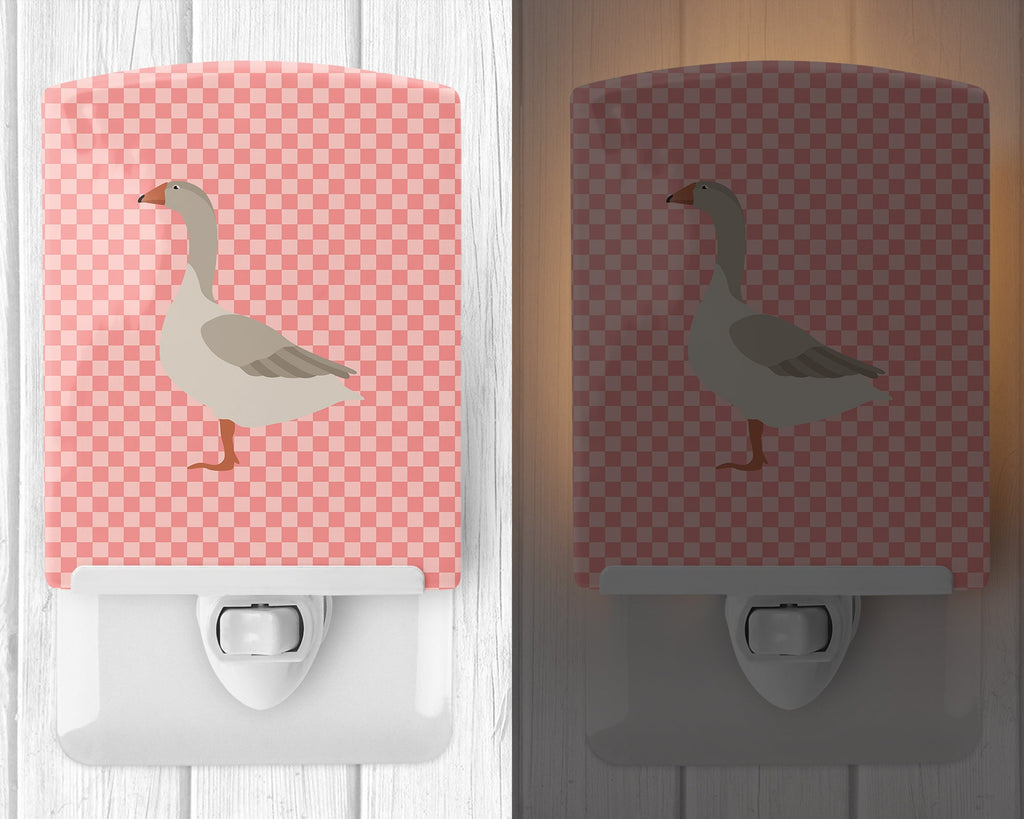 Steinbacher Goose Pink Check Ceramic Night Light Compact, UL-Certified, Ideal for Bedroom, Bathroom, Nursery, Hallway, Kitchen, 6x4x3, Multicolor
