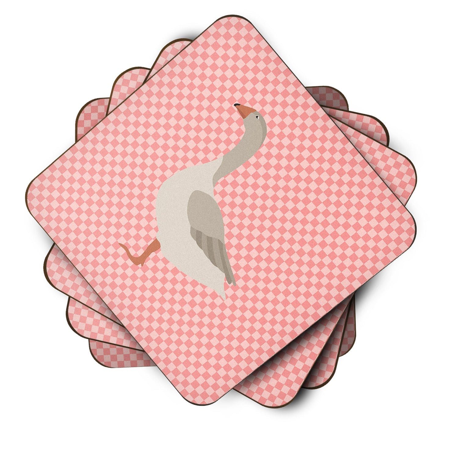 Steinbacher Goose Pink Check Foam Coasters Set of 4 Cup Coasters for Indoor Outdoor, Tabletop Protection, Anti Slip, Mouse pad Material