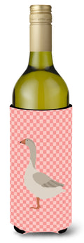 Steinbacher Goose Pink Check Wine Bottle Hugger Gift Sleeve for Standard 750 ml Bottles, Insulated Reusable Also Fits Mini Shot & Pint Bottles