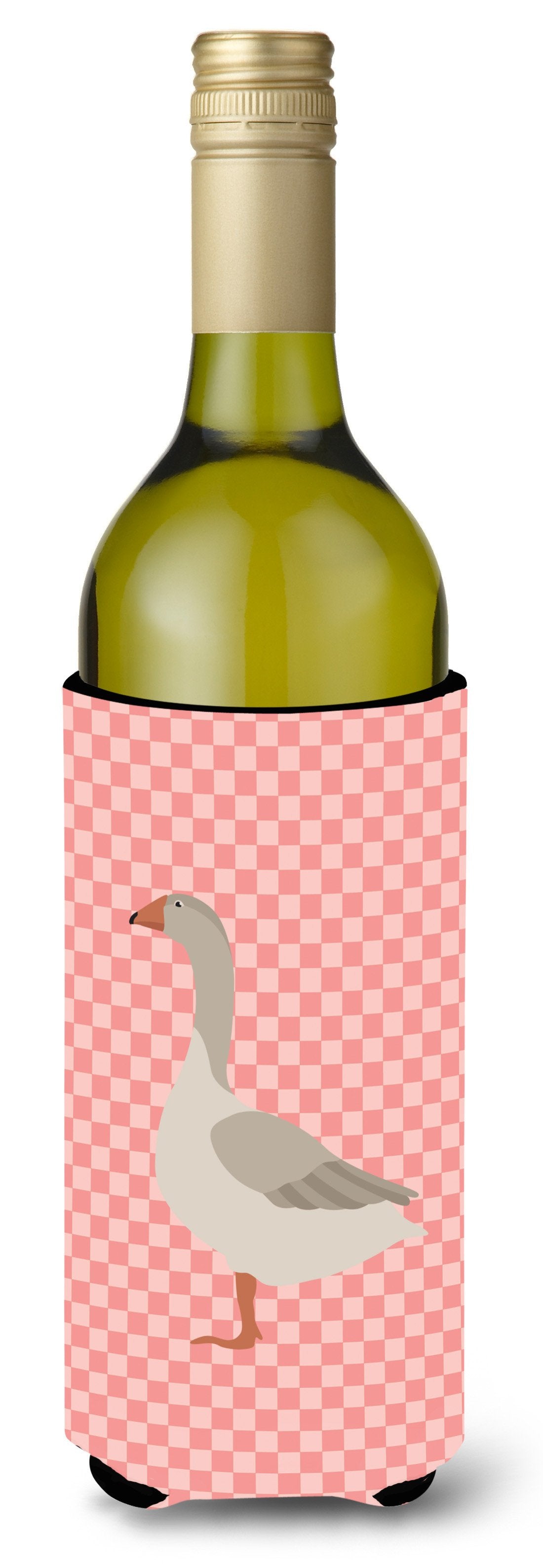 Steinbacher Goose Pink Check Wine Bottle Hugger Gift Sleeve for Standard 750 ml Bottles, Insulated Reusable Also Fits Mini Shot & Pint Bottles