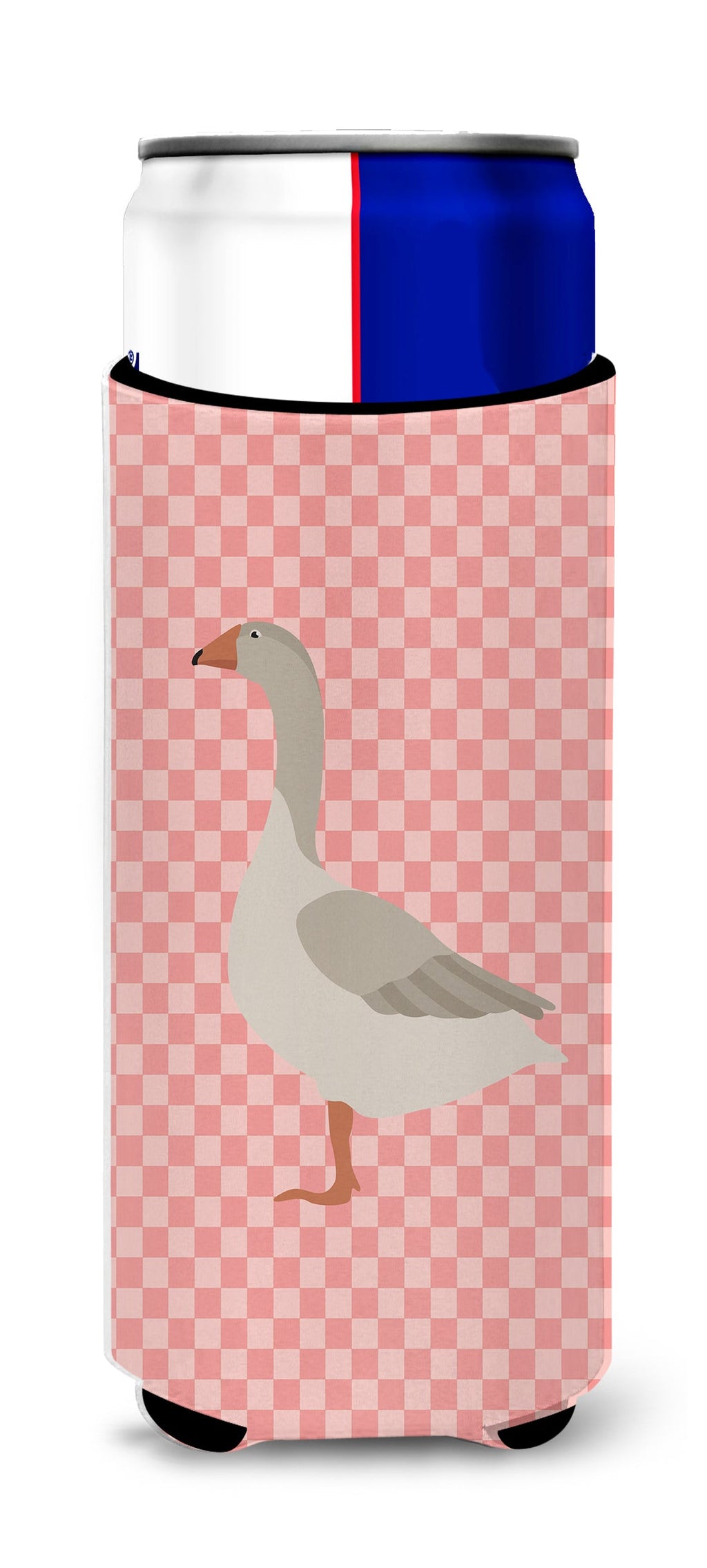 Steinbacher Goose Pink Check Slim Can Hugger , Insulated Foam Hugger for 12 oz Slim Cans, Beer Bottles & Water Bottles, Printed in USA