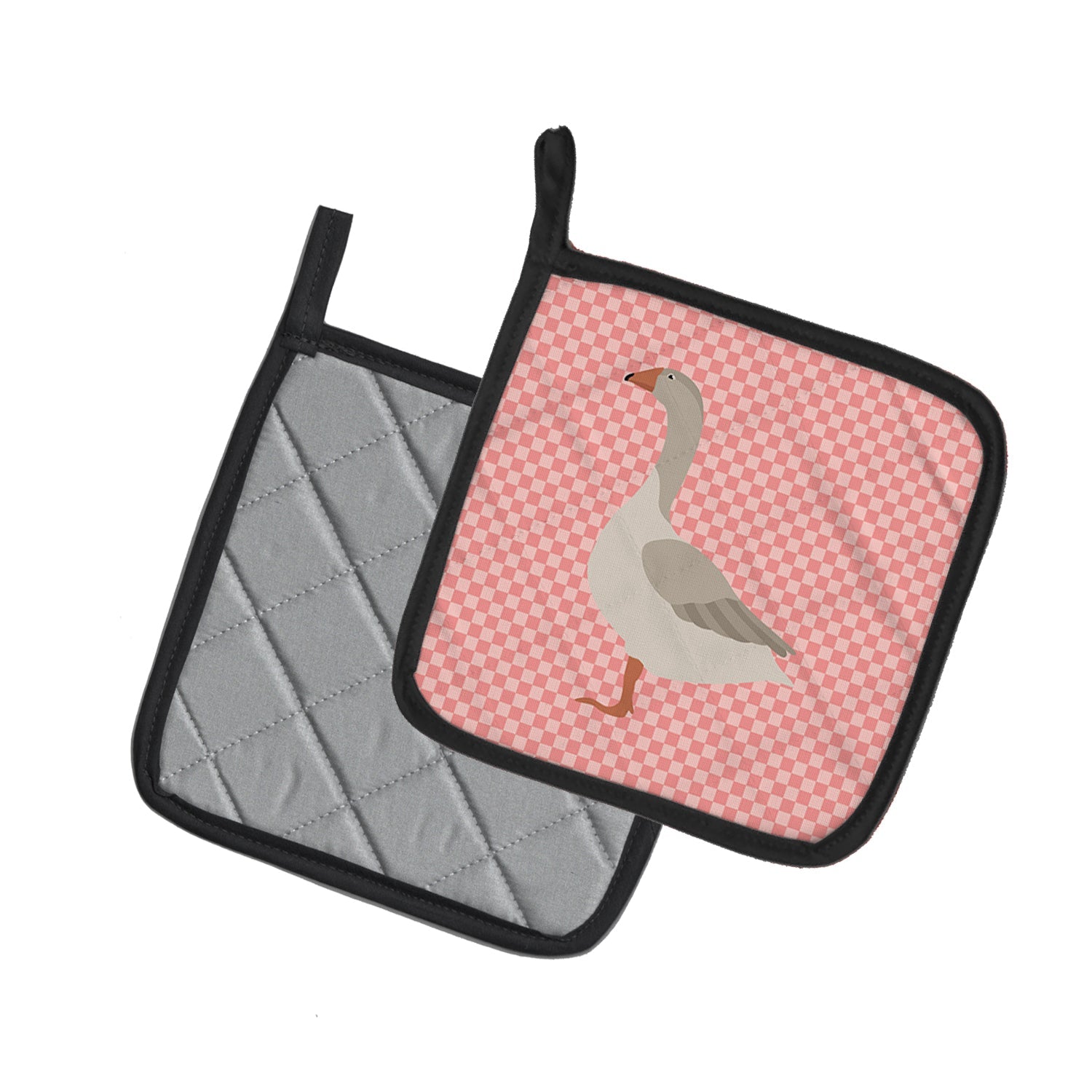 Steinbacher Goose Pink Check Pot Holder Set of 2 Heat Resistant Quilted Hot Pads 7.5 x 7.5 Inch, Insulated Kitchen Trivets for Cooking & Baking