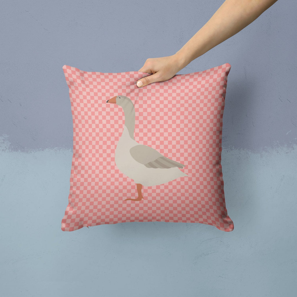 Steinbacher Goose Pink Check Decorative Throw Pillow 14x14 Indoor Outdoor Accent Cushion, Fabric Cover with Insert for Sofa, Bed, Porch & Living Room