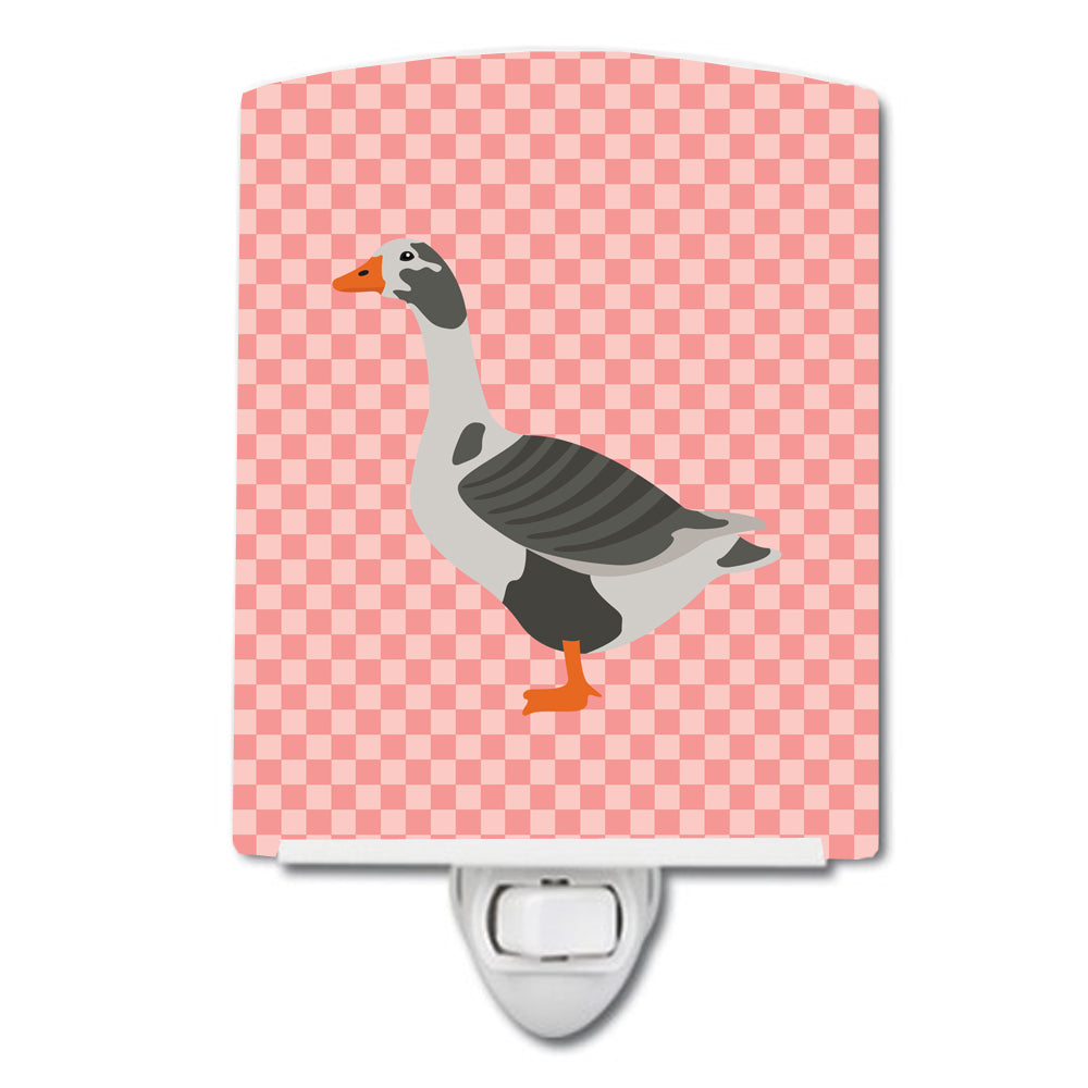 West of England Goose Pink Check Ceramic Night Light Compact, UL-Certified, Ideal for Bedroom, Bathroom, Nursery, Hallway, Kitchen, 6x4x3, Multicolor