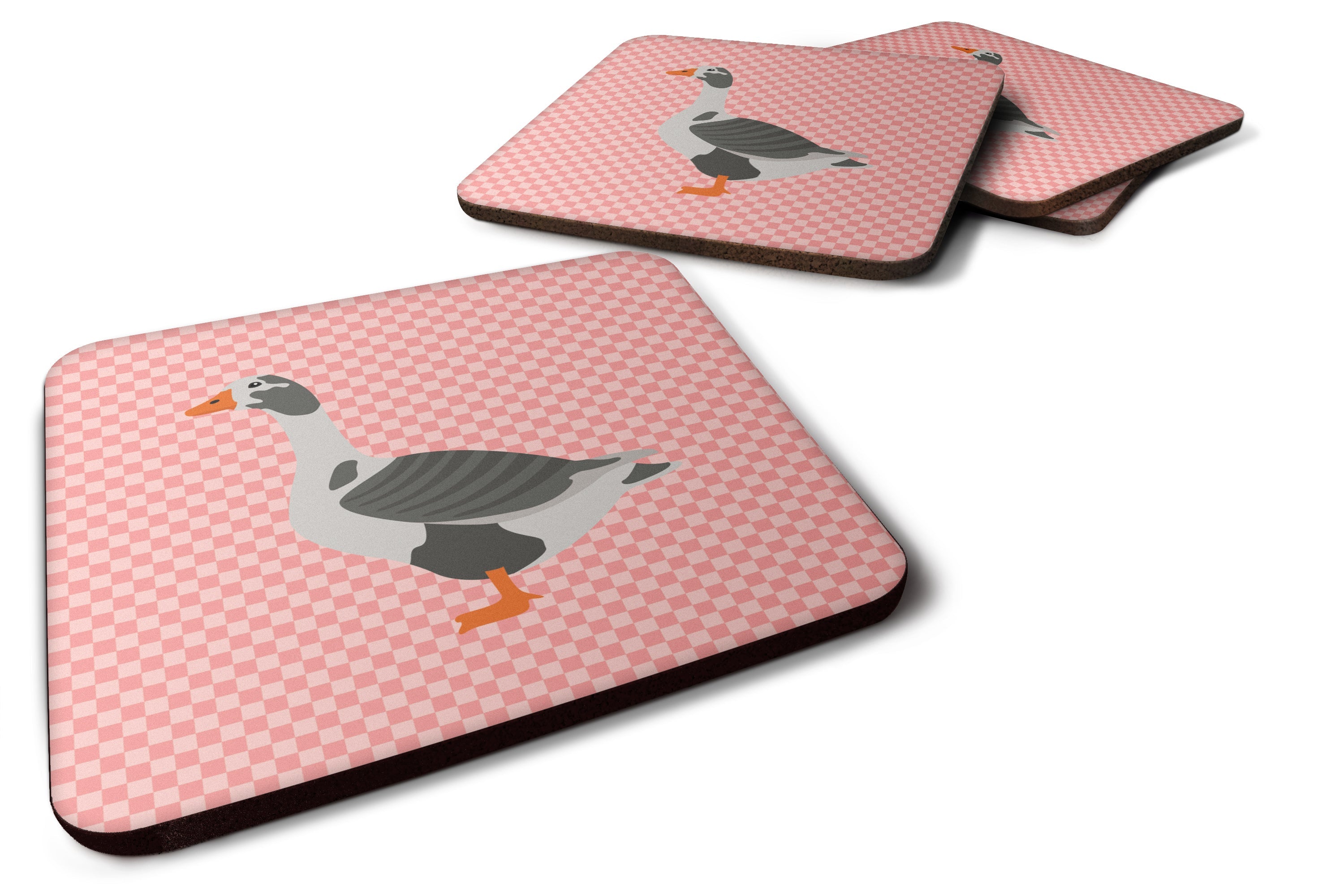 West of England Goose Pink Check Foam Coasters Set of 4 Cup Coasters for Indoor Outdoor, Tabletop Protection, Anti Slip, Mouse pad Material