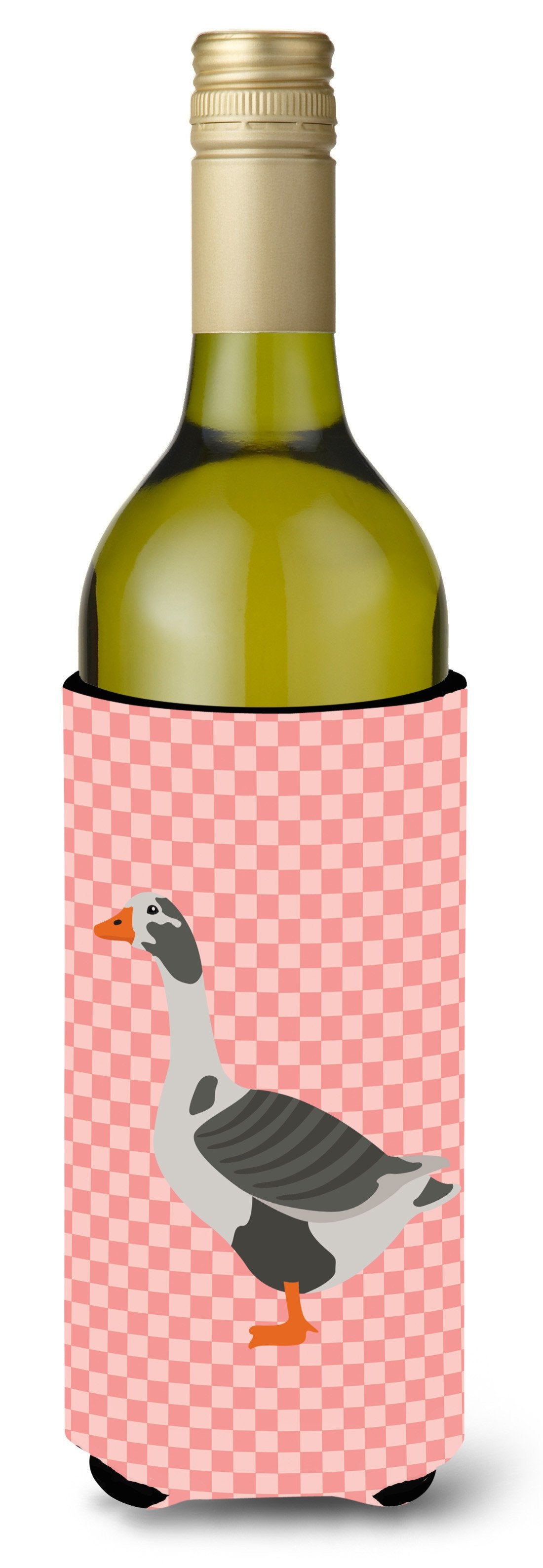 West of England Goose Pink Check Wine Bottle Hugger Gift Sleeve for Standard 750 ml Bottles, Insulated Reusable Also Fits Mini Shot & Pint Bottles